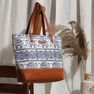 Tribal Art Leather Tote Bag For Women